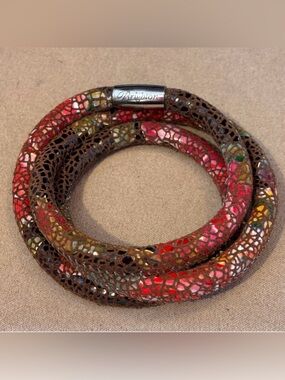 Woodstock Triple bracelet Snakeskin leather Brown, red Fits beads charms Retired